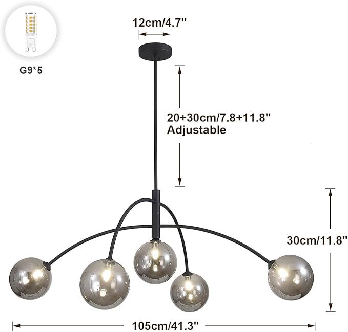Mid Century Modern Chandelier Black 5 Light Industrial Pendant Light Fixture