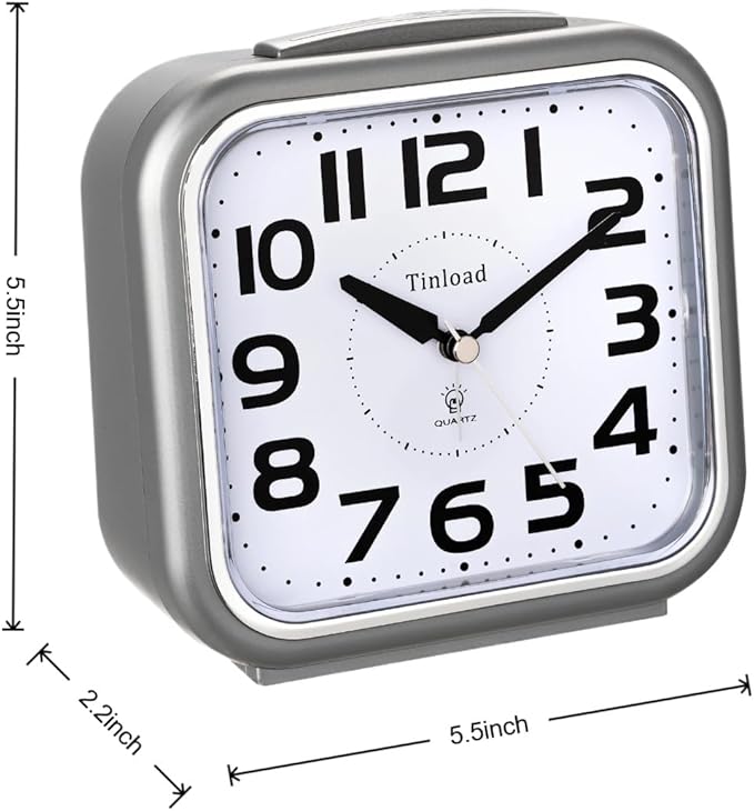 5.5" Large Analog Alarm Clock Silent Non Ticking, Gentle Wake, Beep Sounds