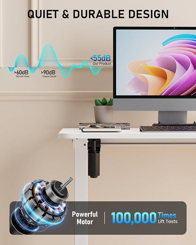 Standing Desk, Large Height Adjustable Electric Stand up Desk, 55 x 24 Inches Sit Stand Home Office Desk, with Splice Board, White Frame/White Top