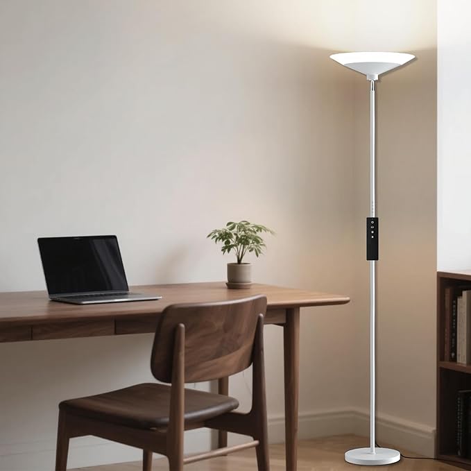 White Torchiere Floor Lamp - 30W Dimmable LED Standing Lamp