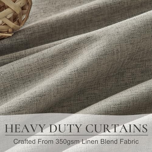 Grey Green Blackout Linen Curtains 96 Inches Long for Living Room Bedroom (2 Count)
