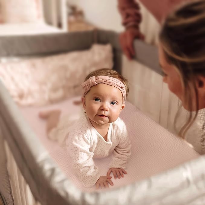 lulumoon Pack and Play Sheets for Girls: Soft Muslin Cotton for Playard Mattress - Stretchy Snug Fit for Baby Trend Pack n Play