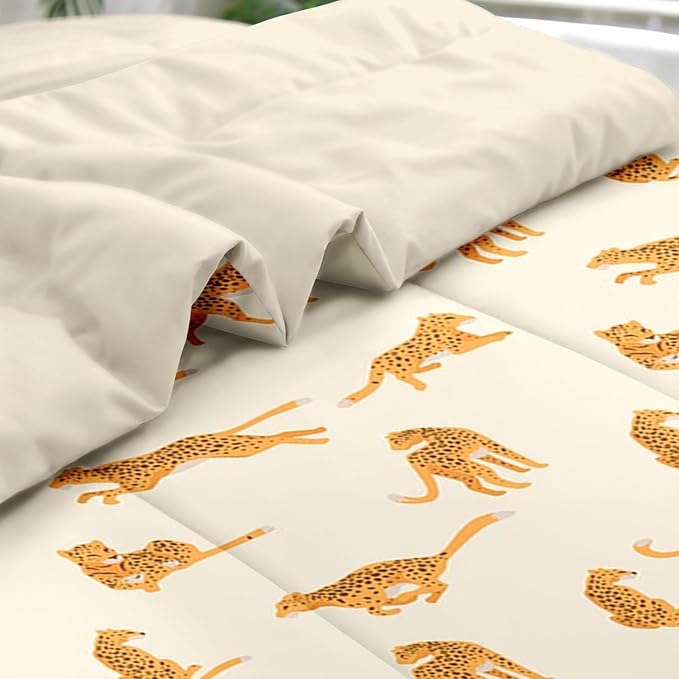 Comforter Set Twin Size, Leopard 5 Pcs Bedding for Kids and Adults, Cheetah Bedding Sets with Fitted Sheet Pillowcase & Sham for Bedroom Bed Decor