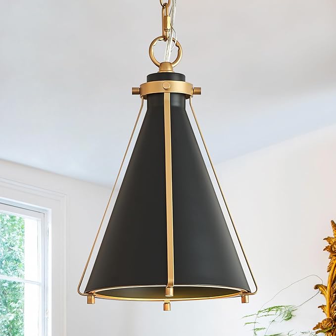 Modern Black Gold Pendant Light Small 7.25'' Metal Cone Pendant Light Fixture