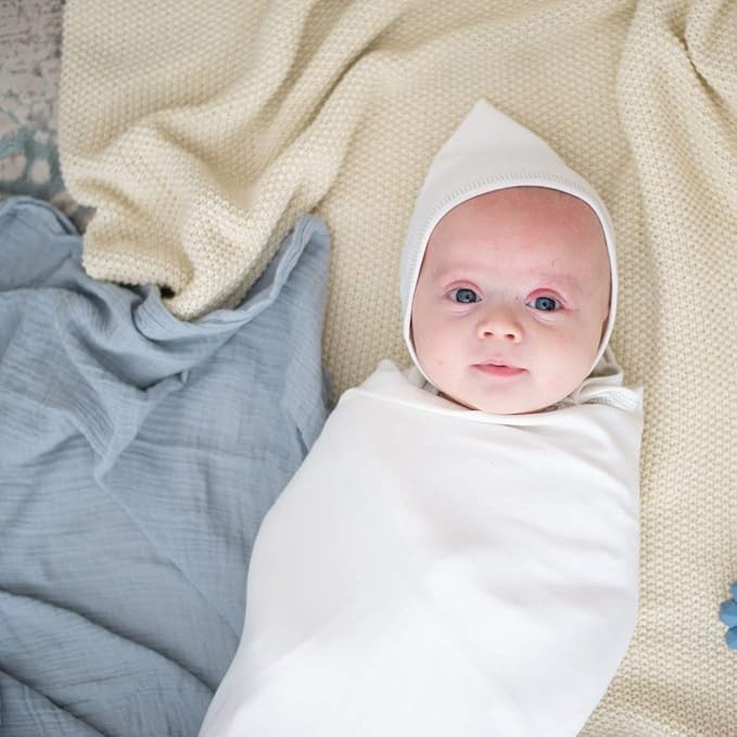 Ely's & Co. Cotton Muslin Swaddle Blanket 2-Pack for Baby Boy — 100% Cotton Muslin Extra-Large Swaddle Blankets (47” x 47”) Misty Blue, Solid & Dottie Design