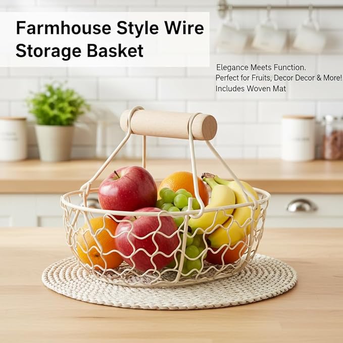 Kitchen Decor Chicken Egg Basket: Egg Basket for Gathering Fresh Eggs, Farmhouse Small Vintage Style Wire Fruit Bread Fresh Egg Holder Countertop, Egg Collecting Basket (Coffee)