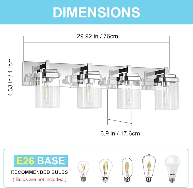 Vanity Light Fixture, 4-Light Vanity Light