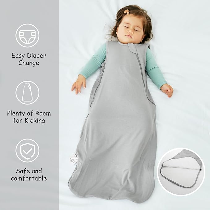 Supersoft Rayon Made from Bamboo Sleep Sack 6-12 Months 0.5 Tog Lightweight Toddler Sleep Sack Baby Wearable Blanket with 2-Way Zipper Summer Unisex Sleeping Bag for Babies - Gray