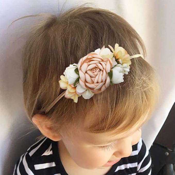 cherrboll 3pcs Baby Girl Flower Headbands, Super Soft & Stretchy Nylon Floral Hairbands for Newborn Toddler