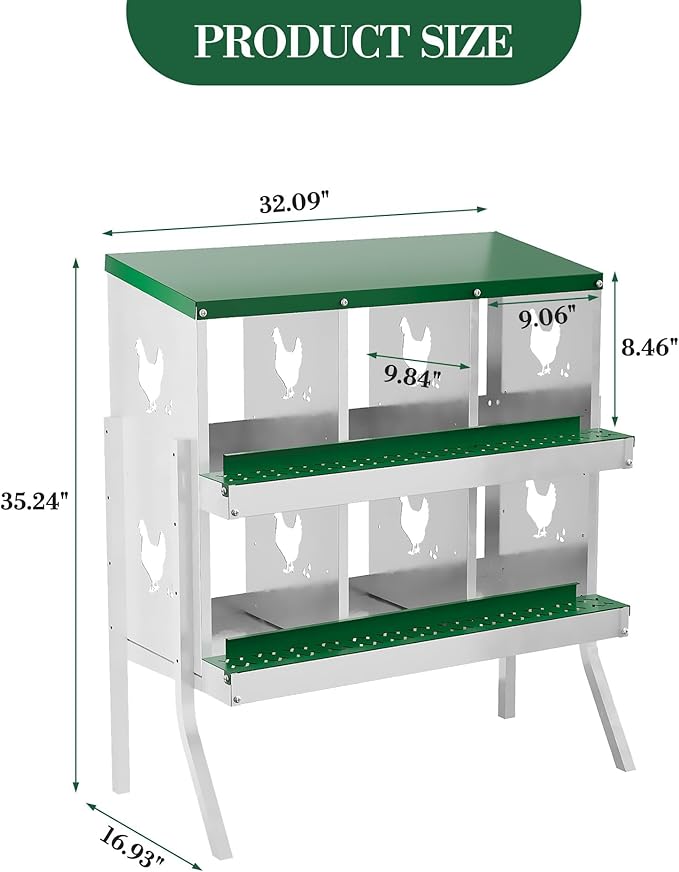 Chicken Nesting Boxes with Roll Away Egg Tray,6/8/10 Compartments, Steel Rustproof & Ventilated Laying Boxes for Hens, Chickens, Ducks, Easy-Clean Poultry Coop Accessories Stand/NO Stand