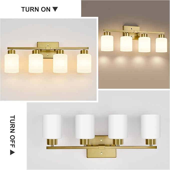 Brushed Gold Bathroom Light Fixtures, 4-Light Modern Vanity Light Over Mirror