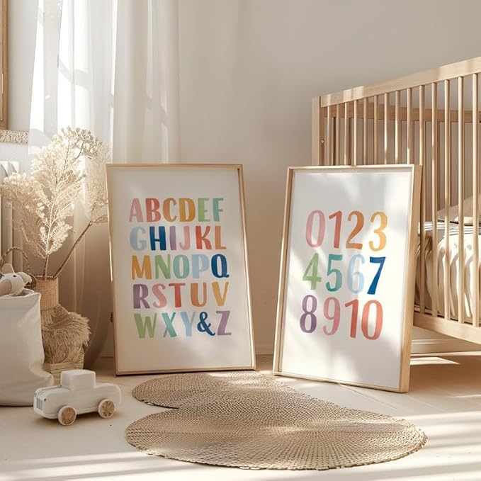OZCONO Rainbow Alphabet and Numbers Poster for Kids, Educational Wall Art,Classroom Decor, Montessori Teaching, Toddler Learning (Unframed) (24x36)