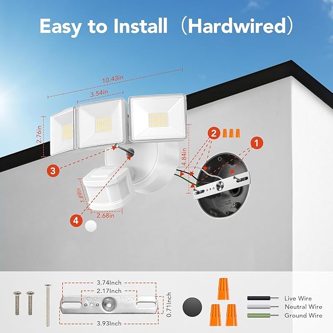 OREiN 10000LM Super Bright LED Flood Light Outdoor, Hardwired Motion Sensor