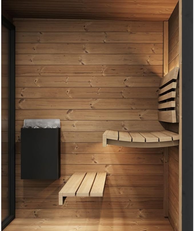 GL4 Outdoor Sauna Kit, Garden Luxury-Series Outdoor DIY Sauna Kit, Thermo-Spruce, up to 4 Persons Bundles (Sauna Heater and Sauna Stones Included) (HIVE MINI 6 WiFi - Mirror)