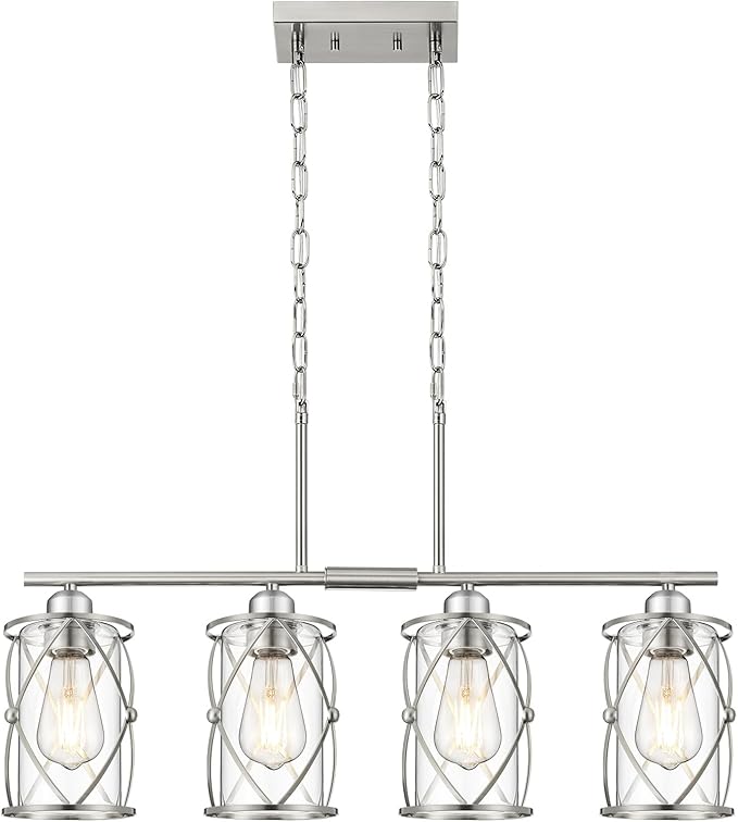 4-Light Kitchen Island Lighting, Modern Brushed Nickel Dining Room Light