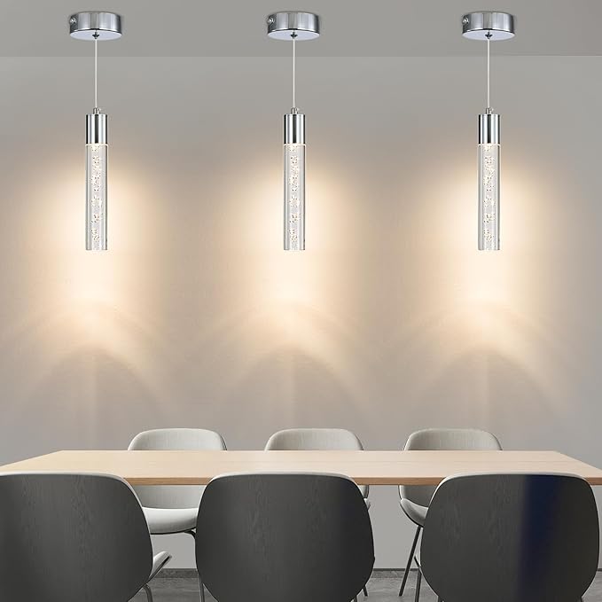 3 Pack Modern LED Pendant Light, Chrome Bubble Hanging Ceiling Lamp Fixture