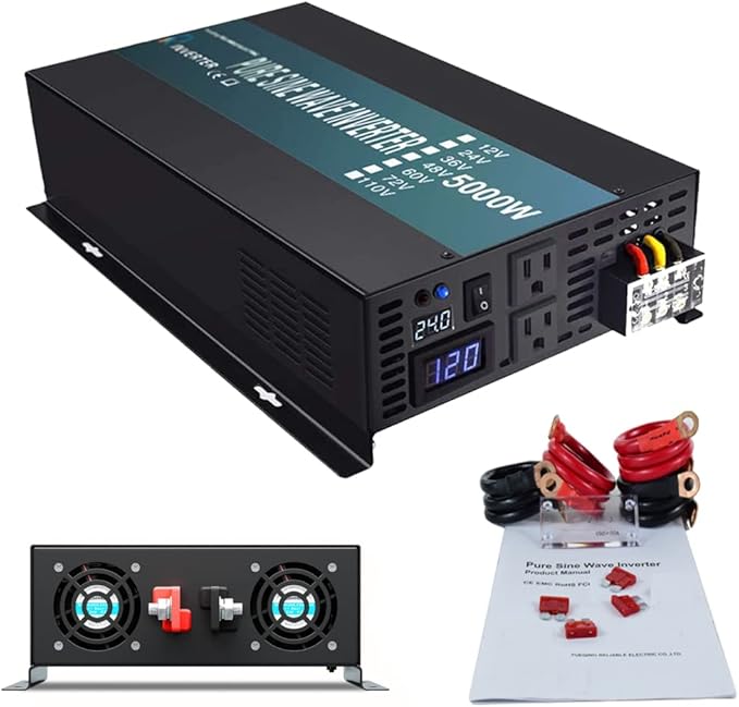 WZRELB Pure Sine Wave 5000W (10000W Surge) 24V Power Inverter DC to AC Power - Solar, RV, RBP-S500024