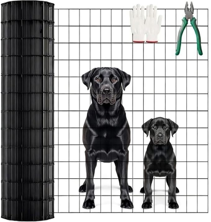 (36 in x 33 ft) Garden PVC Welded Wire Fence, Mesh Size 2 in x 3 in, 16-Gauge Welded Wire Fence, Poultry Protection Animal Fence, Includes Gloves and Pliers
