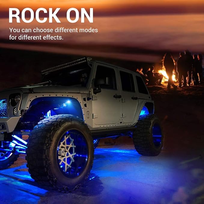 MICTUNING 2025 Upgraded RGB Rock Lights Kit, 8 Pods Underglow Multicolor Neon