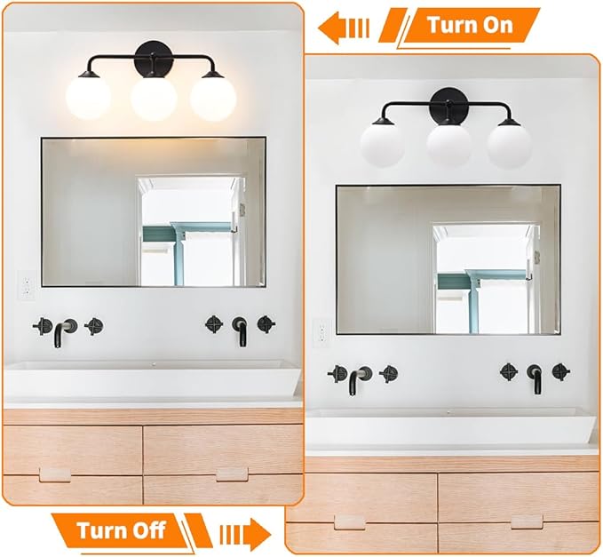 Black Bathroom 3-Lights Vanity Light Fixtures, Minimalist Vanity Lights