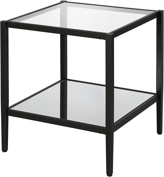 Henn&Hart 20" Wide Square Side Table with Mirror Shelf in Blackened Bronze, Table for Living Room, Bedroom