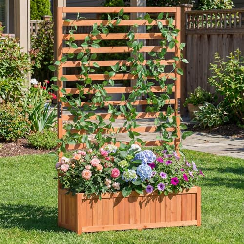 59" Raised Garden Bed with Trellis & Detachable Base Panel