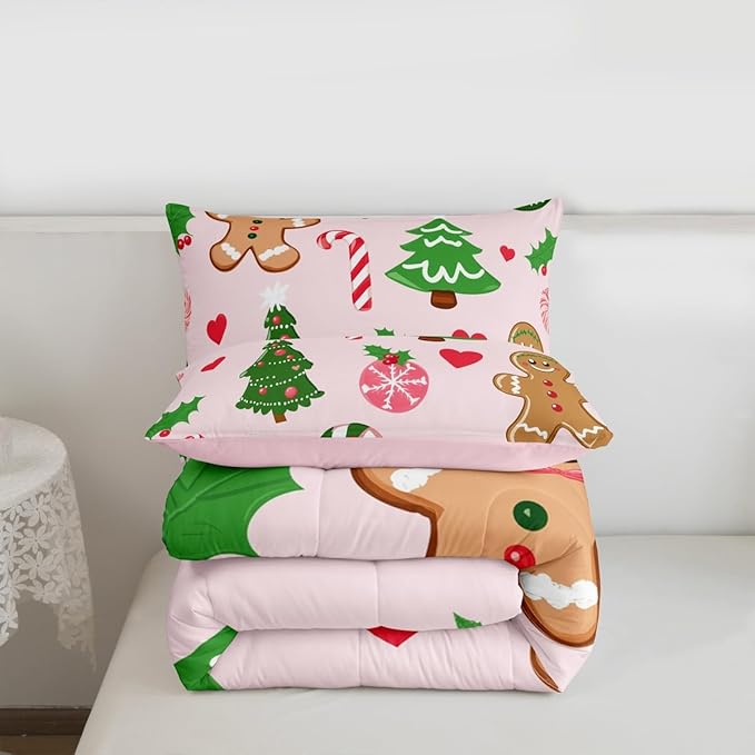Feelyou Merry Christmas Kids Comforter Set Queen Size Gingerbread Man Bedding Set Christmas Decor Duvet Quilt for Kids Boys Girls Bedroom New Year Gift Decor Microfiber Ultra Soft Breathable