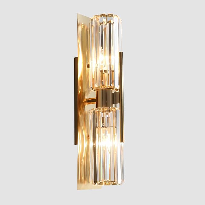 Modern Luxury Crystal Wall Sconce 2-Light Gold Mid Century Brass Wall Lighting