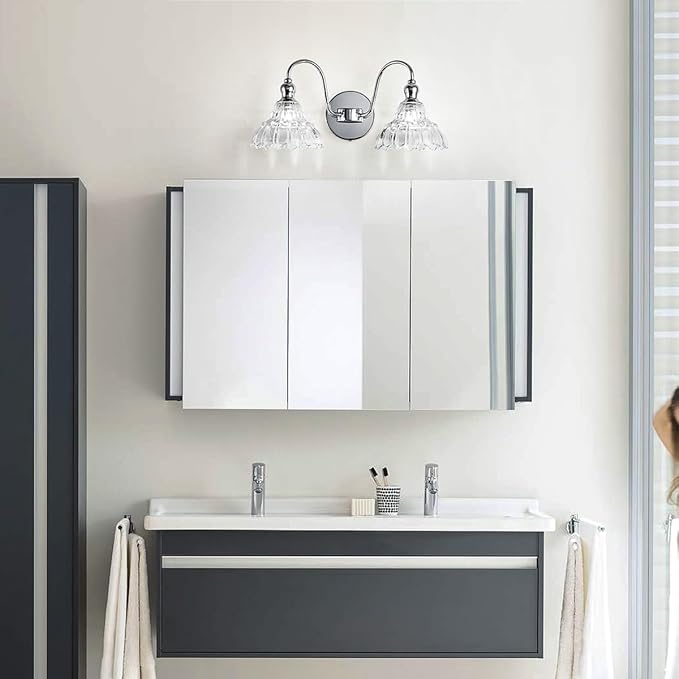 Chrome 2-Light Wall Sconces Bathroom Vanity Light Light Fixtures Modern Vanity