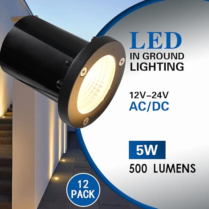 EAGLOD 5W Well Light, 12-24V LED In-Ground Low Voltage Landscape Light