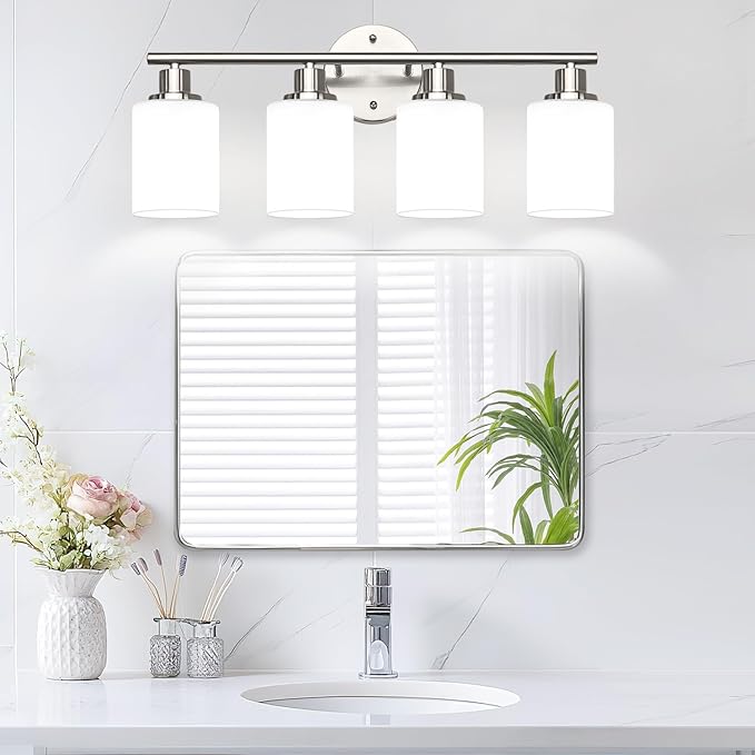 4-Light Bathroom Light Fixtures, Brushed Nickel Modern Vanity Lights