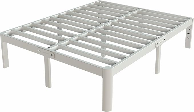 White King Size Bed Frame 16 Inch, Metal Camas King Bed Frame No Box Spring Needed, Heavy Duty Steel Support 3500 LBS, DIY Headboard, Noiseless, Round Corner Legs, Storage Space, Easy Assembly