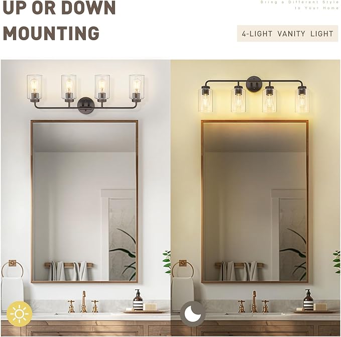 zeyu Oil Rubbed Bronze Bathroom Vanity Light, 4-Lights Bathroom Light Fixtures
