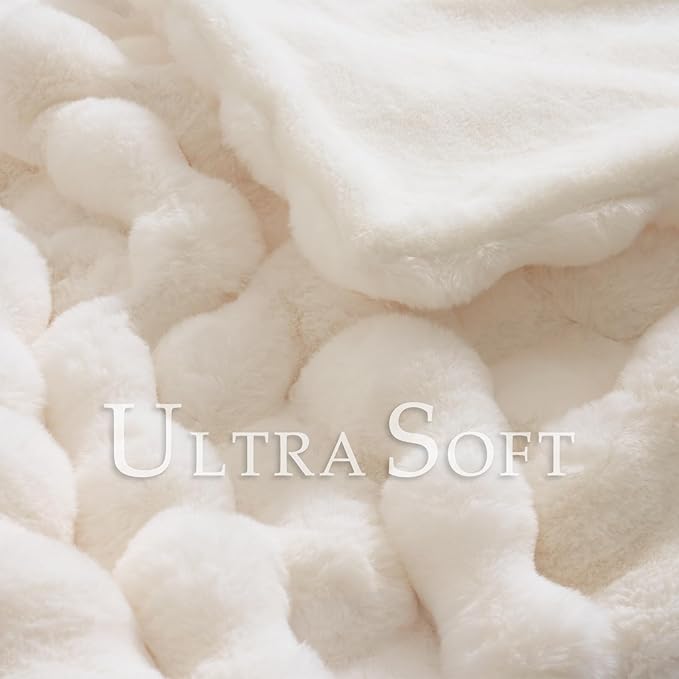 BENVWE Faux Fur Throw Blanket for Couch - Cozy Plush Fluffy Soft Thick Bubble Blanket for Living Room Home Decor - Mothers Day Birthday Gifts for Women, Cream White, 51" x 63"
