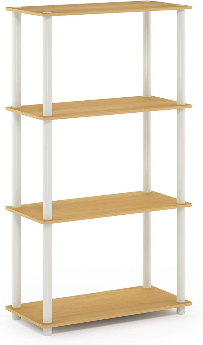 Furinno (99557BE/WH) Turn-N-Tube 4-Tier Multipurpose Shelf Display Rack - Beech/White