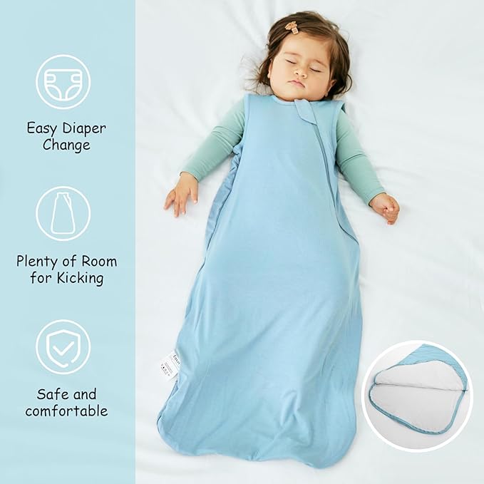 Supersoft Rayon Made from Bamboo Sleep Sack 6-12 Months 0.5 Tog Lightweight Toddler Sleep Sack Baby Wearable Blanket with 2-Way Zipper Summer Unisex Sleeping Bag for Babies (2 Pack) Green & Blue