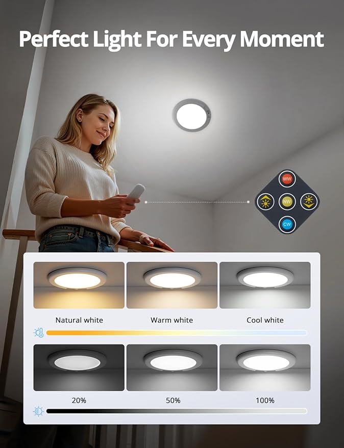 Combuh 4-Pack Battery Powered Motion Sensor Light, 7.48" IP44 Waterproof Shower