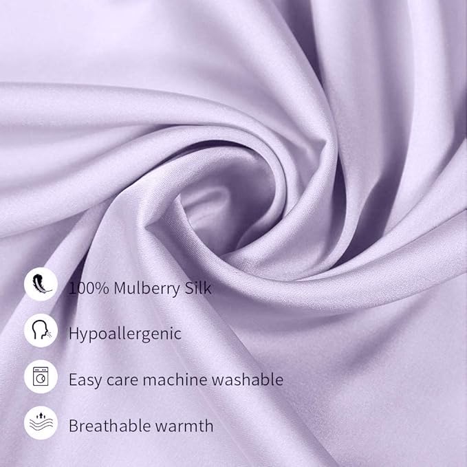 100% Mulberry Silk Pillowcases Set of 2 for Hair and Skin and Super Soft and Breathable Standard Size Nature Silk Pillowcases (Standard, Light Purple)