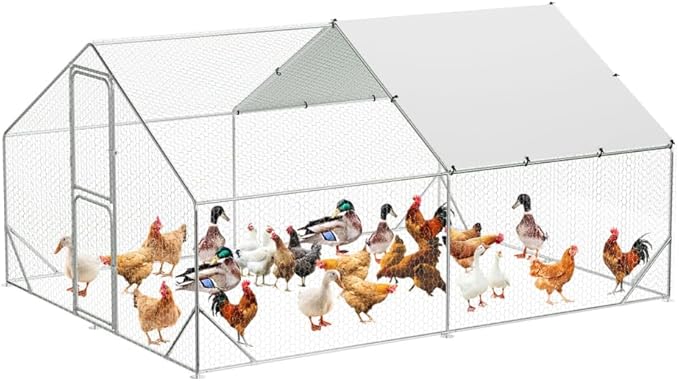 GarveeLife Large Metal Chicken Coop with Run and Cover, Walk-in Coop for Outdoor Farm Yard (13.1'L x 9.8'W x 6.6'H)