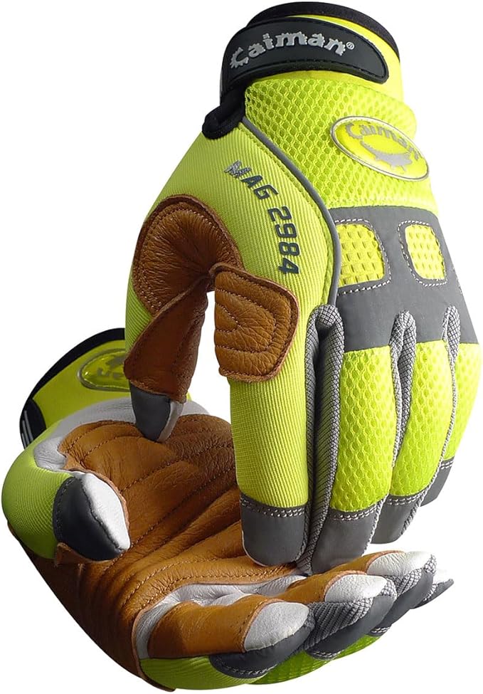 Caiman MAG, Multi-Activity Glove with Goat Grain Leather Patch Palm, Hi-Vis AirMesh Back, Pinch'd-Tip Fingers, Neoprene Knuckle, High-Vis Yellow/Gold, 2X-Large (2984-7)