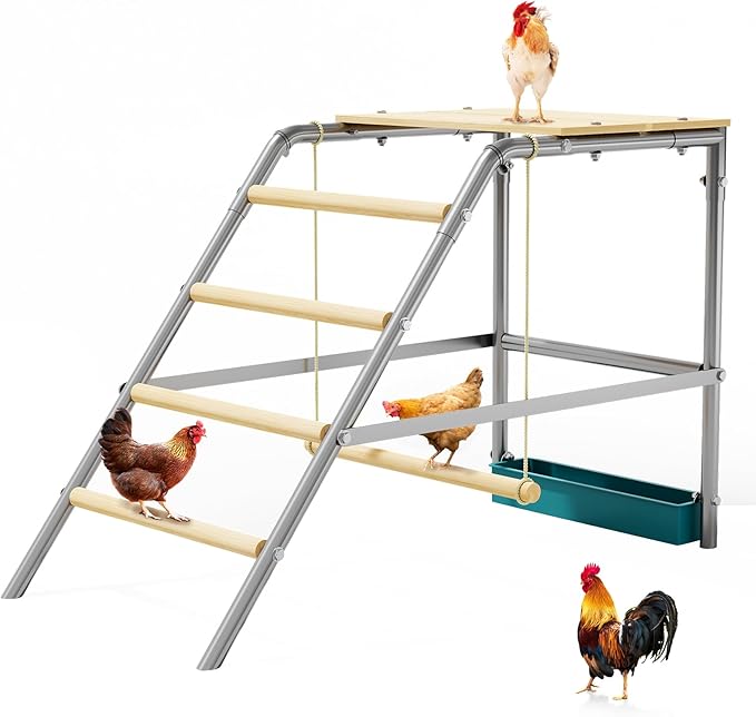 GarveeHome Chicken Perch for Coop with Swing, Wooden Ladder, Chicken Roosting Bars for Backyard Poultry Farm, Easy Assemble & Clean