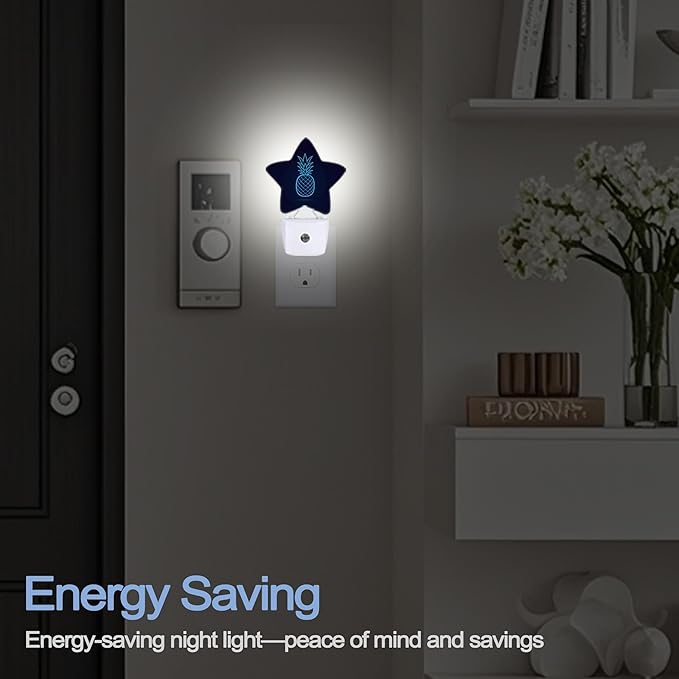 Pineapple Starry Sky Nightlight, Abstract Blue Line Star Night Lights Plug into