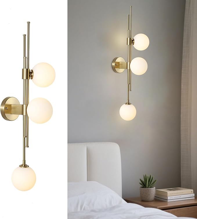 3-Light Globe Wall Sconces, Mid Century Modern Wall Light Fixtures, Vanity