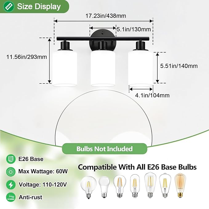 3-Light Bathroom Light Fixtures, Bathroom Wall Lamp