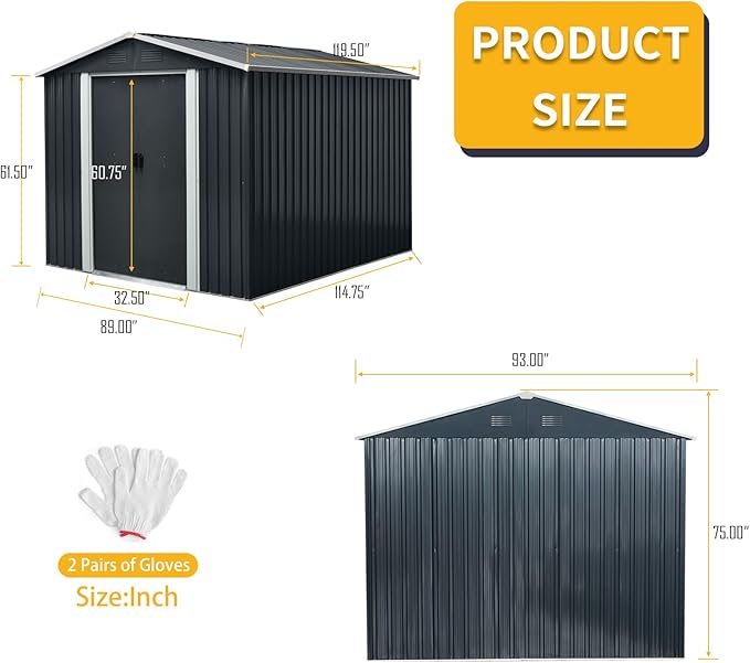 8x10 FT Outdoor Storage Shed, Metal Garden Shed with Frame Floor, Outside Tool Shed with Lockable Sliding Doors, Waterproof Storage Building with Sloped Roof for Backyard, Patio, Lawn, Black