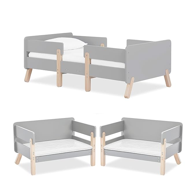Dream On Me Osko Convertible Toddler Bed Made with Sustainable New Zealand Pinewood in Grey, JPMA & Greenguard Gold Certified, Non-Toxic Finish