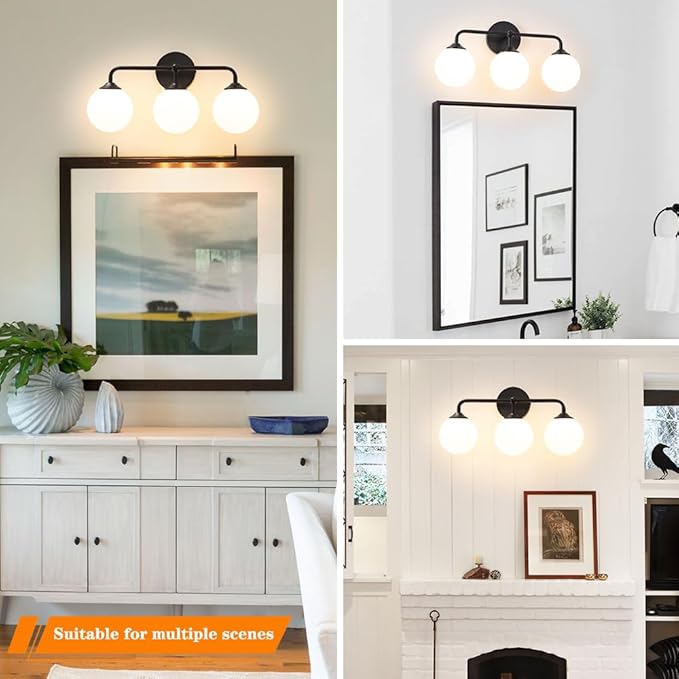 Black Bathroom 3-Lights Vanity Light Fixtures, Minimalist Vanity Lights