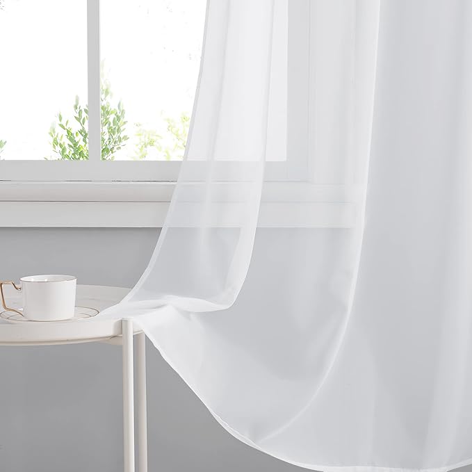 RYB HOME Sheer Curtains Panels Bedroom Window, Grommet Solid White Voile Drapes for Living Room Kitchen Home Office, Privacy Sheer Light & Airy, Wide 54 inch x Long 63 inch per Panel, 4 Pcs