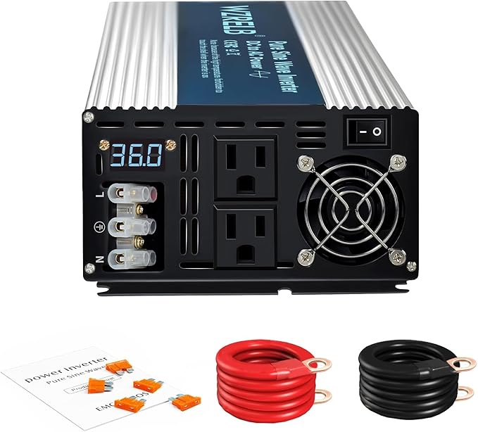 WZRELB 2500W Pure Sine Wave Inverter 36V DC to 110V 120V AC Power Converter with LED Display, Hardwire Terminal,Off-Grid Portable Power Inverter with Dual AC Outlets for Home, RV, Truck, Camping