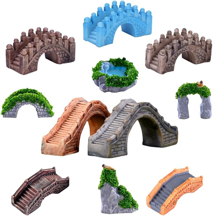 Fairy Garden Bridge 11 Pack Mini Bridge for Fairy Garden Accessories Outdoor Small Bridges Miniature Figurines Zen Gardens Terrarium Decor Little Statues Brown